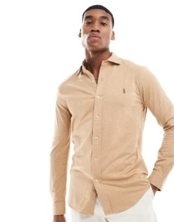Polo Ralph Lauren Icon Logo Estate Collar Jersey Shirt In Camel Marl For Men