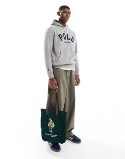 Polo Ralph Lauren Varsity Logo Fleece Hoodie In Charcoal Marl For Men