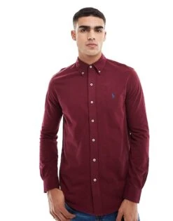 Polo Ralph Lauren Icon Logo Pique Shirt In Burgundy Marl For Men
