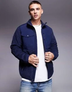 Polo Ralph Lauren Icon Logo Borg Sherpa Hybrid Jacket In Navy For Men