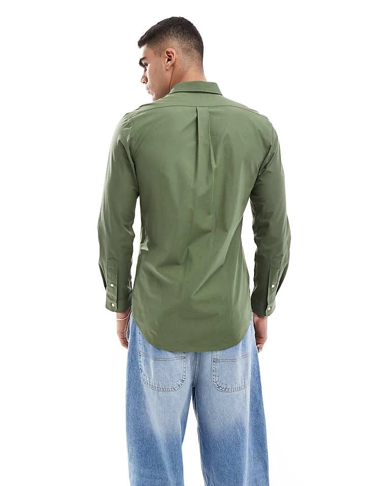 Polo Ralph Lauren Icon Logo Slim Fit Poplin Shirt In Olive Green For Men Dgreen - Image 2