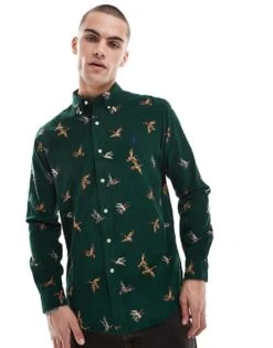 Polo Ralph Lauren Icon Logo Mallard Print Cord Shirt Classic Oversized Fit In Dark Green For Men Dgreen