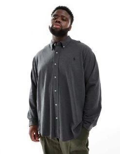 Polo Ralph Lauren Big & Tall Icon Logo Pique Shirt In Charcoal Marl For Men