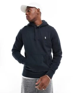 Polo Ralph Lauren Icon Logo Loopback Terry Hoodie In Faded Black For Men