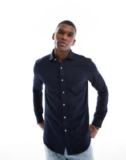 Polo Ralph Lauren Estate Collar Herringbone Print Jersey Shirt In Navy For Men