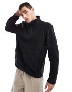 Polo Ralph Lauren Icon Logo Polar Fleece Half Zip Sweatshirt In Black For Men