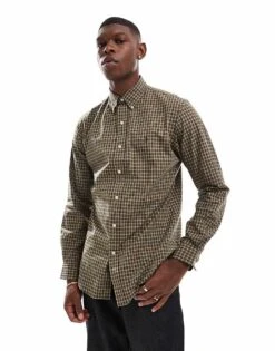 Polo Ralph Lauren Icon Logo Check Poplin Shirt In Khaki Tan For Men