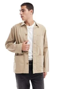 Polo Ralph Lauren Revere Collar Soft Fade Twill Overshirt In Tan For Men