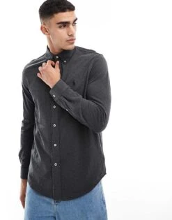 Polo Ralph Lauren Icon Logo Pique Shirt In Charcoal Marl For Men