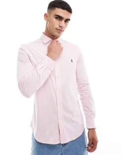 Polo Ralph Lauren Icon Logo Estate Collar Jersey Shirt In Pink For Men