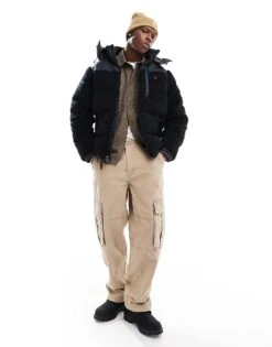 Polo Ralph Lauren Detatchable Hood Borg Down Puffer Jacket In Black For Men