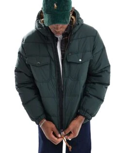 Polo Ralph Lauren Utility Hooded Down Puffer Jacket In Dark Green For Men Dgreen