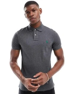 Polo Ralph Lauren Icon Logo Slim Fit Pique Polo In Charcoal Marl For Men