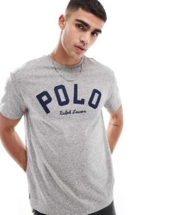 Polo Ralph Lauren Varsity Logo T-shirt Classic Oversized Fit In Dark Grey Marl For Men Charcoal