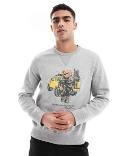 Polo Ralph Lauren Defender Bear Print Sweatshirt In Grey Marl For Men