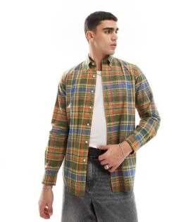 Polo Ralph Lauren Icon Logo Check Oxford Shirt In Dark Green For Men