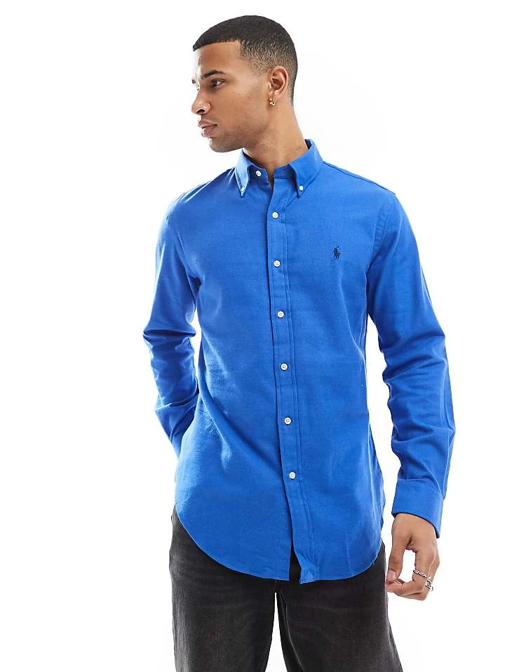 Polo Ralph Lauren Icon Logo Performance Brushed Twill Shirt In Mid Blue Marl For Men - Image 5