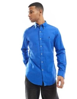 Polo Ralph Lauren Icon Logo Performance Brushed Twill Shirt In Mid Blue Marl For Men