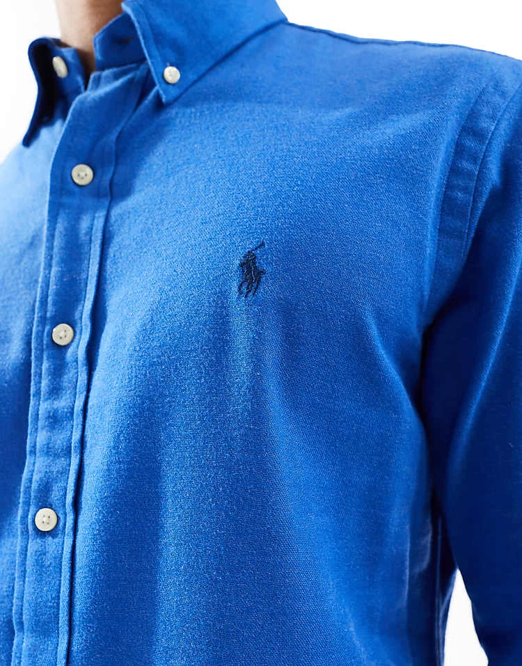 Polo Ralph Lauren Icon Logo Performance Brushed Twill Shirt In Mid Blue Marl For Men - Image 2