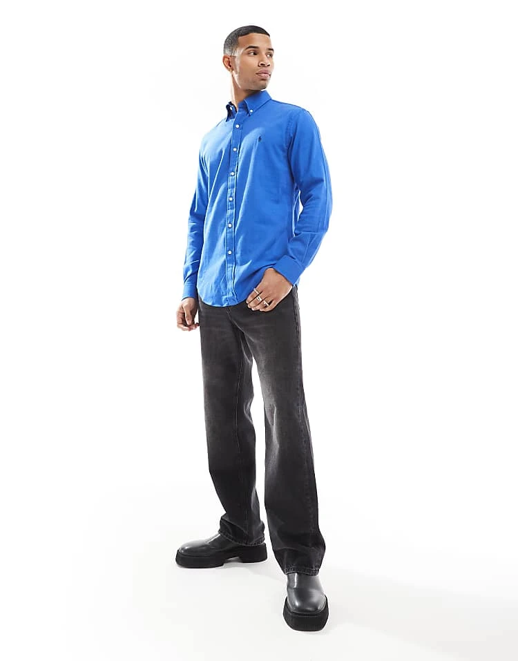 Polo Ralph Lauren Icon Logo Performance Brushed Twill Shirt In Mid Blue Marl For Men - Image 3