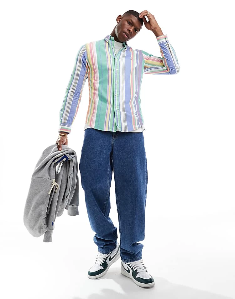 Polo Ralph Lauren Icon Logo Slim Fit Multi Stripe Oxford Shirt In Multi For Men - Image 5