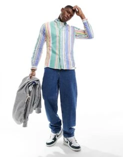Polo Ralph Lauren Icon Logo Slim Fit Multi Stripe Oxford Shirt In Multi For Men