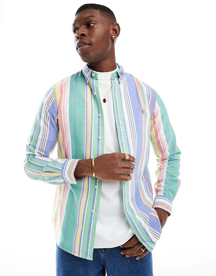 Polo Ralph Lauren Icon Logo Slim Fit Multi Stripe Oxford Shirt In Multi For Men - Image 2