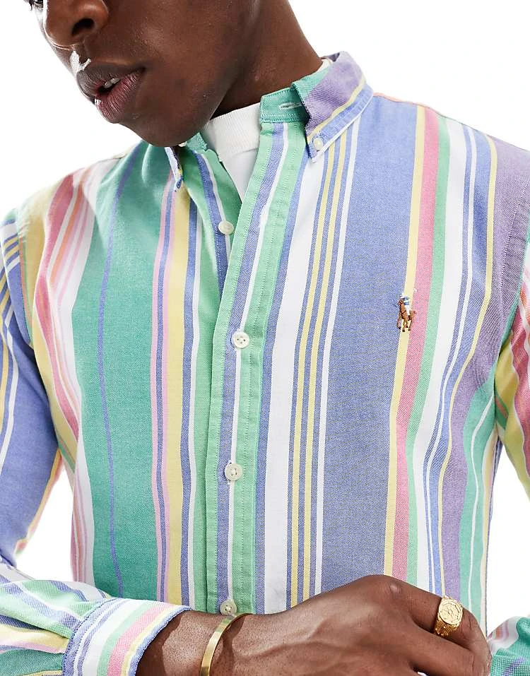 Polo Ralph Lauren Icon Logo Slim Fit Multi Stripe Oxford Shirt In Multi For Men - Image 3