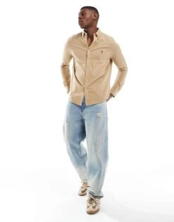 Polo Ralph Lauren Icon Logo Pique Shirt In Tan Marl For Men