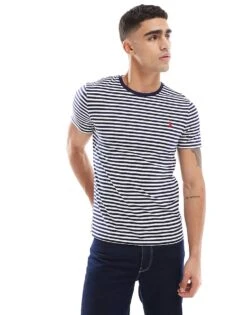 Polo Ralph Lauren Icon Logo Stripe T-shirt In Navy/white For Men