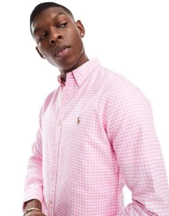 Polo Ralph Lauren Icon Logo Slim Fit Stripe Oxford Shirt In Pink/white For Men