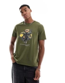Polo Ralph Lauren Defender Bear Print T-shirt Classic Oversized Fit In Dark Green For Men