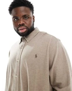 Polo Ralph Lauren Big & Tall Icon Logo Pique Shirt In Brown Marl For Men