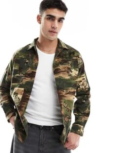 Polo Ralph Lauren Camo Ski Scene Print Fine Wale Cord Shirt Classic Oversized Fit In Multi For Men