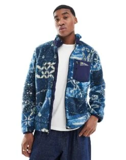 Polo Ralph Lauren Indigo Shibori Print Borg Half Zip Sweatshirt In Dark Blue For Men