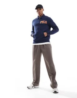 Polo Ralph Lauren Chenile Applique Logo Fleece Half Zip Sweatshirt In Navy For Men