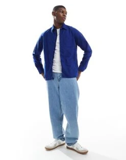 Polo Ralph Lauren Icon Logo Pocket Zip Front Garment Dyed Oxford Over Shirt In Dark Blue For Men