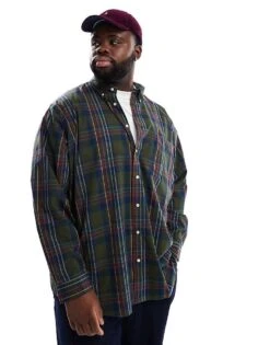 Polo Ralph Lauren Big & Tall Icon Logo Check Madras Shirt In Dark Green For Men