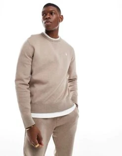 Polo Ralph Lauren Icon Logo Double Knit Sweatshirt In Brown Marl CO-ORD For Men