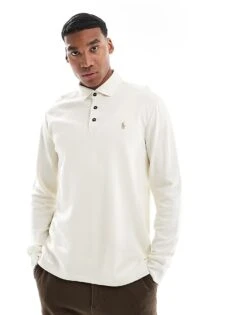 Polo Ralph Lauren Icon Logo Rugby Double Knit Sweatshirt In Cream For Men