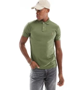 Polo Ralph Lauren Icon Logo Slim Fit Pique Polo In Mid Green For Men