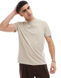 Polo Ralph Lauren Central Script Logo T-shirt Classic Oversized Fit In Beige Marl For Men