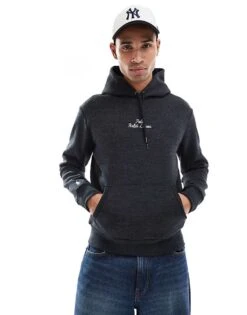 Polo Ralph Lauren Central Script Logo Double Knit Hoodie In Black Marl For Men
