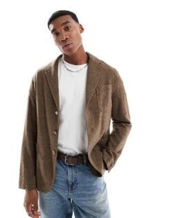 Polo Ralph Lauren Single Breasted Herringbone Blazer In Brown/tan For Men