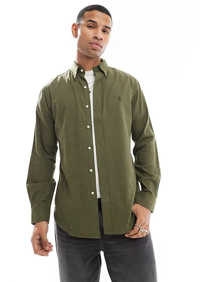 Polo Ralph Lauren Icon Logo Performance Brushed Twill Shirt In Dark Green Marl For Men - Image 5