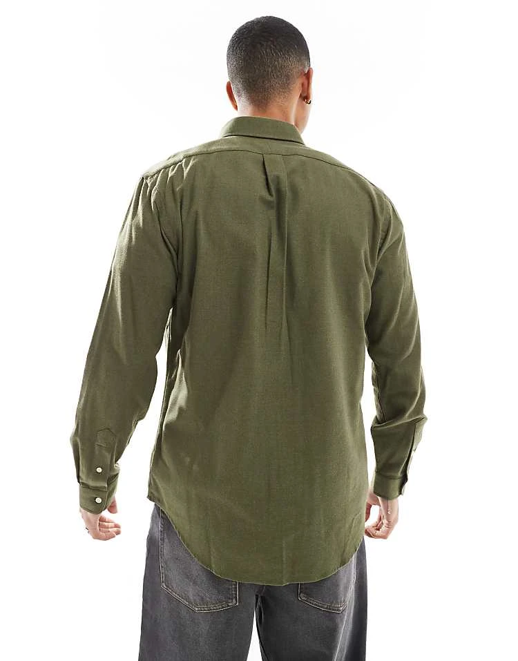 Polo Ralph Lauren Icon Logo Performance Brushed Twill Shirt In Dark Green Marl For Men - Image 3