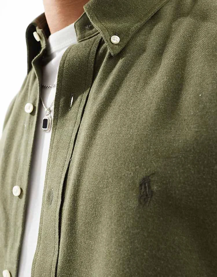 Polo Ralph Lauren Icon Logo Performance Brushed Twill Shirt In Dark Green Marl For Men - Image 4
