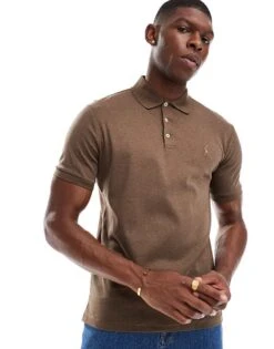 Polo Ralph Lauren Icon Logo Pima Cotton Polo In Brown Marl For Men
