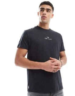 Polo Ralph Lauren Central Script Logo T-shirt Classic Oversized Fit In Black Marl For Men