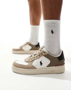 Polo Ralph Lauren Masters Court Trainer In White And Milkshake For Men Beige